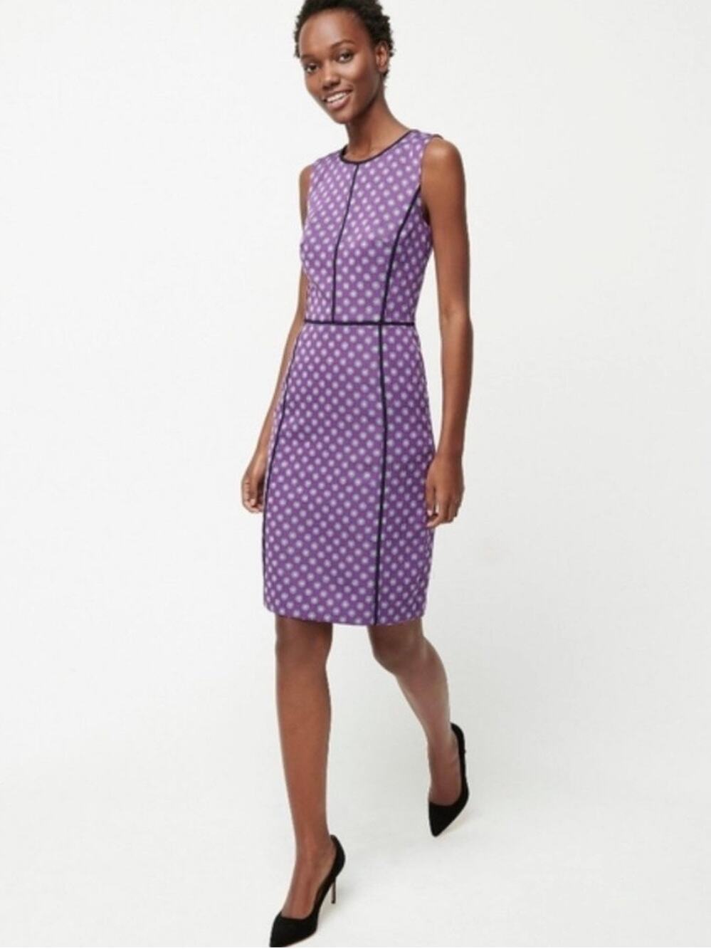J. Crew Sleeveless Sheath Dress Mini Medallion Print Purple 12 AF083